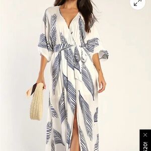 Lulu's White and Blue Maxi Dress